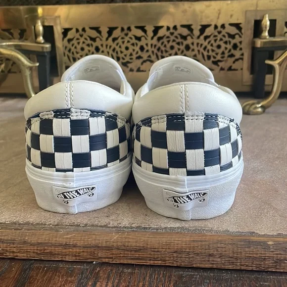 Like new size 12 Vans Vault OG LX slip-on in red and navy leather checker - Picture 2 of 3